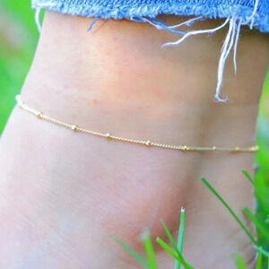 💛GORGEOUS ROUNDED BEADS ANKLET ESSENTIAL CHAIN SOLID GOLD BRACELET, ELDM22337